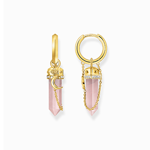 Gold-plated hexagonal hoop earring with rose quartz