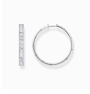 Hoop earrings white stones pavé silver