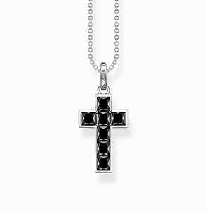 Chain cross with black stones silver