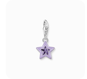 Charm pendant star with amethyst-coloured stones and cold enamel silver