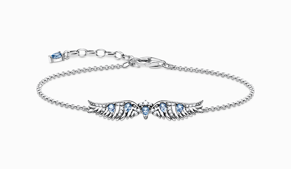 Bracelet phoenix wing with blue stones silver