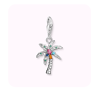 Charm pendant colourful palm tree silver