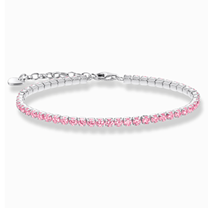 Silver tennis bracelet with pink zirconia