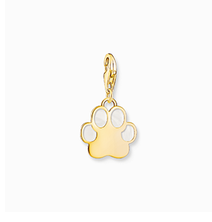 Charm pendant dog paw with cold enamel yellow-gold plated