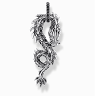 Silver blackened dragon pendant with black zirconia