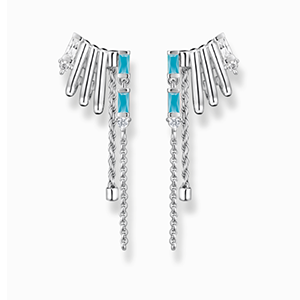 Earrings with turquoise baguette-cut stones silver