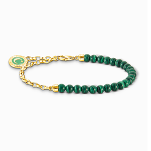 Member Charm bracelet with green beads yellow-gold plated