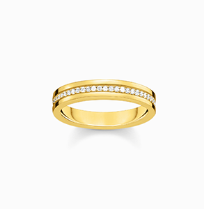 Yellow-gold plated band ring with white zirconia