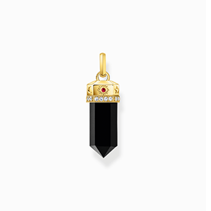 Yellow-gold plated pendant with onyx in hexagon-shape and stones