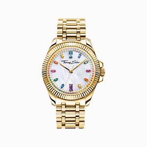 Women’s watch Divine Rainbow with colourful stones, yellowgold plated