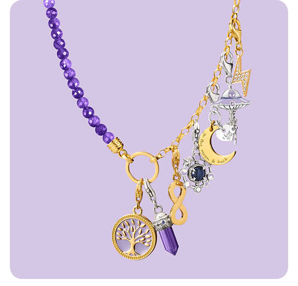 Charm carrier: link necklace with beads in violet