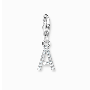 Charm pendant letter A with white stones silver