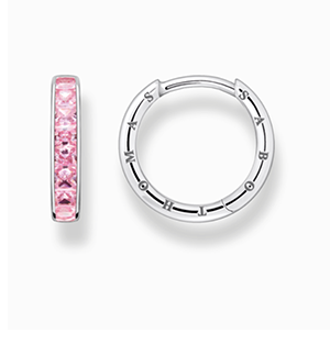 Hoop earrings with pink stones pavé silver