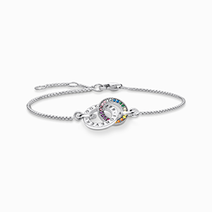 Bracelet together with two circles, colourful stones, goldplated