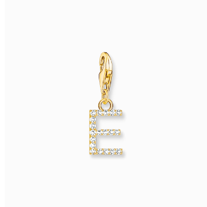 Charm pendant letter E with white stones gold plated