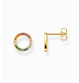 Gold plated ear studs Together round with coloured stones