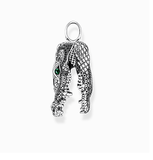 Blackened silver pendant crocodile head with black and green stones