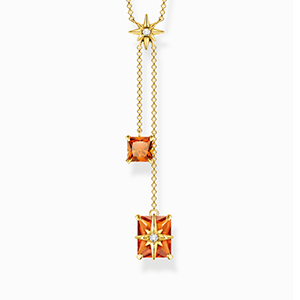 Necklace with orange stones and stars gold plated