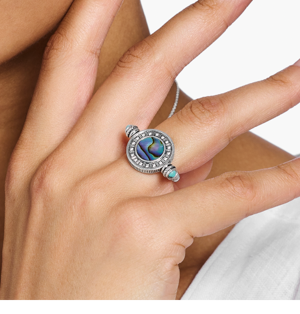 Ring rotatable with abalone mother-of-pearl silver