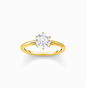 Gold-plated ring with white zirconia in brilliant cut