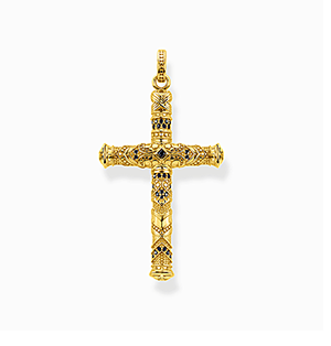 Pendant cross black stones gold