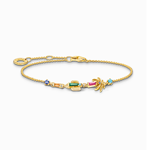 Gold-plated bracelet with colourful palm tree & cactus