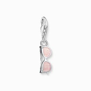 Charm pendant pink sunglasses with white stones, silver