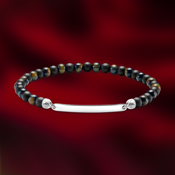 Engravable bracelet with tiger eye and obsidian beads