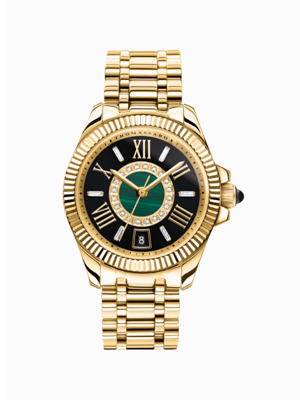Women’s watch Mystic Island with white stones and green malachite gold colour