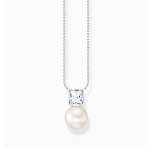 Necklace pearl with white stone silver