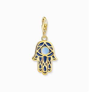 Charm pendant Hand of Fatima with cold enamel yellow-gold plated