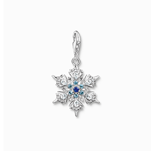 Charm pendant snowflake with blue stones silver