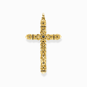 Pendant cross black stones gold