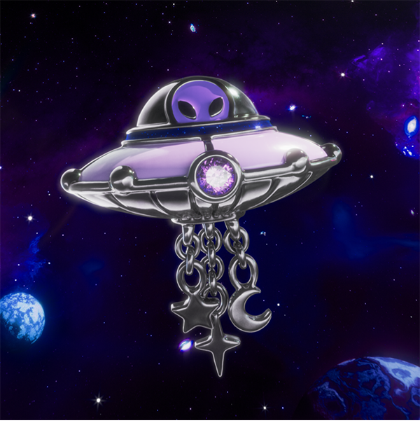 Charm pendant UFO with violet cold enamel and stones silver blackened