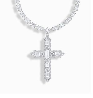 Silver necklace with cross pendant and white zirconia