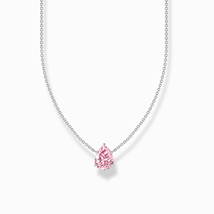 Silver necklace with pink drop-shaped pendant