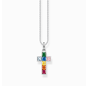 Necklace cross with colourful stones silver