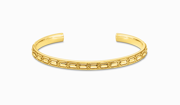 Yellow-gold plated slim bangle with crocodile detailing