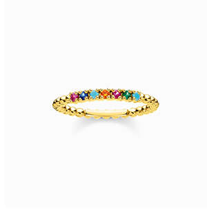 Ring dots with colourful stones, 18k gold plated