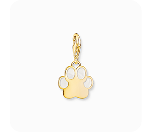 Charm pendant dog paw with cold enamel yellow-gold plated