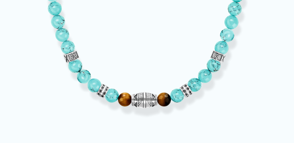 Necklace with turquoise beads and tiger's eye beads silver