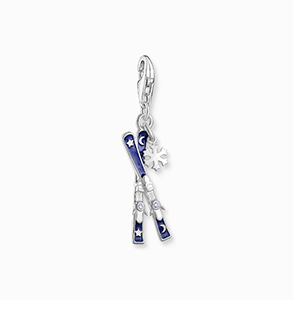 Silver charm crossed ski with cold enamel