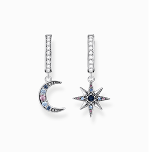 Hoop earrings royalty star & moon, silver