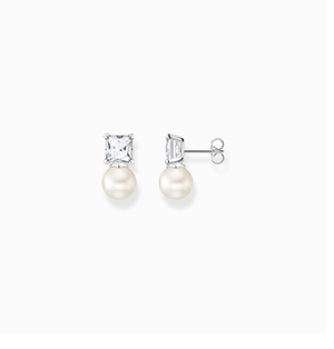 Ear studs pearl with white stone silver