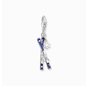 Silver charm crossed ski with cold enamel