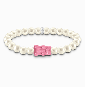 Silver pearl bracelet with pink Goldbears