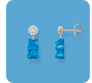 Silver ear studs with blue Goldbears