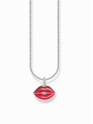 Silver necklace with red kissing mouth pendant