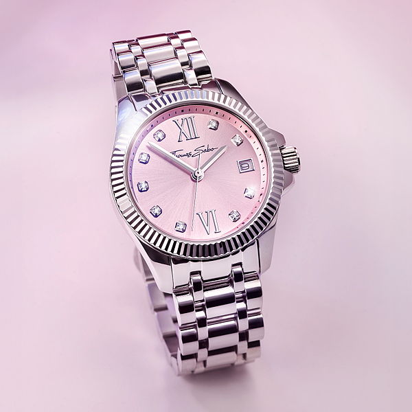 Watch for women Divine Pink with white stones silver-coloured