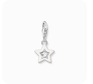 Charm pendant star with white stones and white cold enamel silver